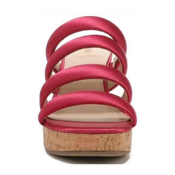 Sam Edelman Womens Red Satin Strappy Open Toe Cork Wedge Sandals Sz 8 M New - Picture 13 of 15